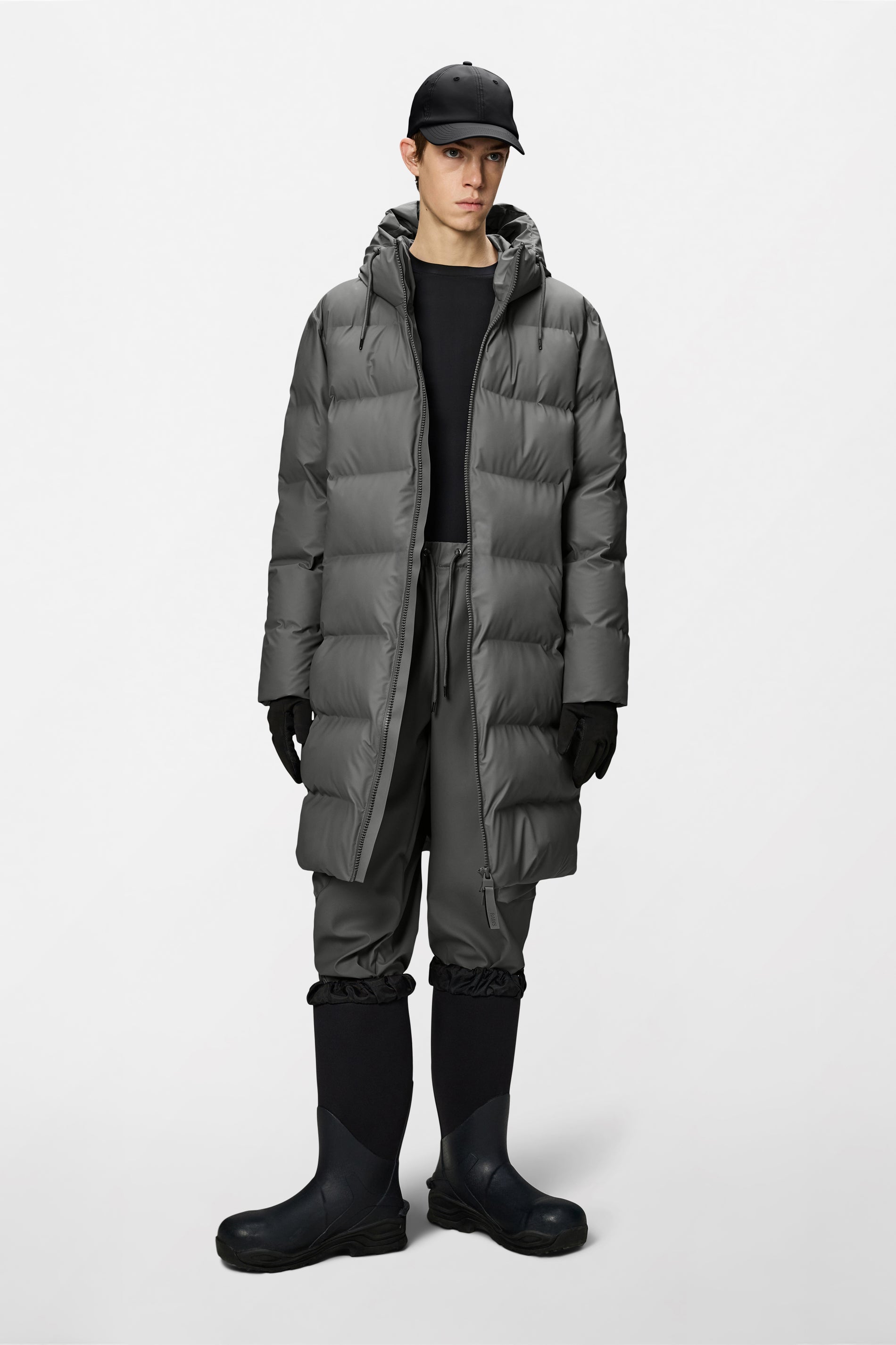 RAINS Alta Longer Puffer Jacket Grey Jacket