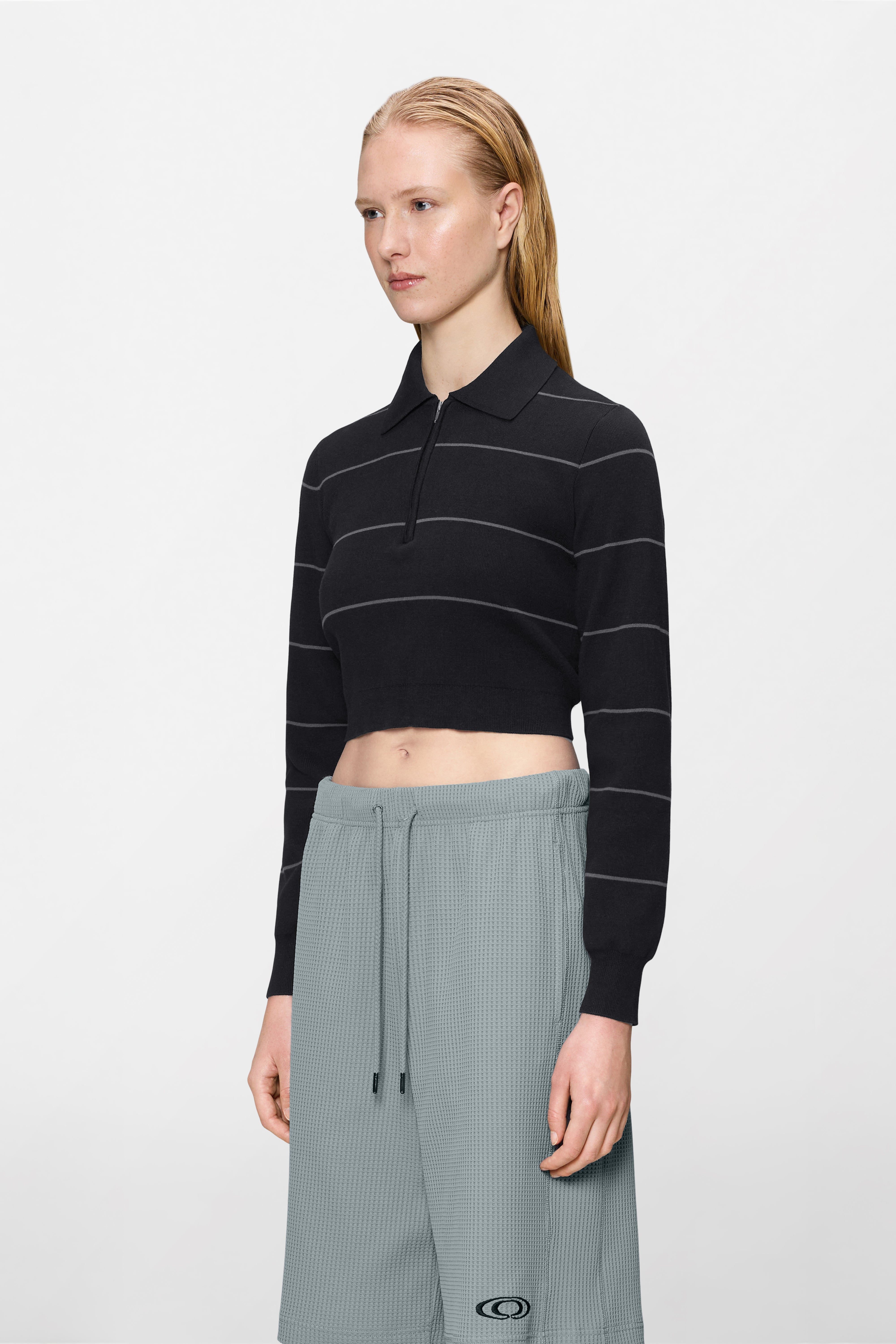Striped Knit W Long Sleeve Polo