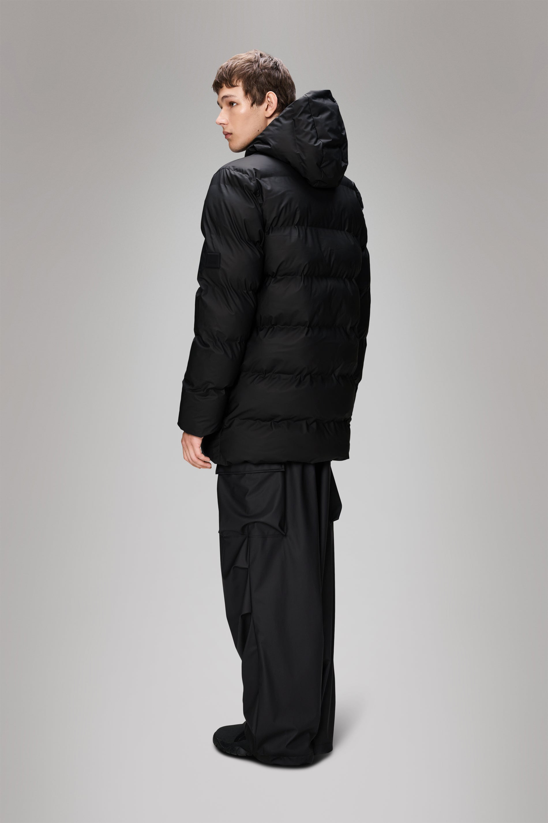 RAINS Alta Long Puffer Cargo Jacket Black Jacket