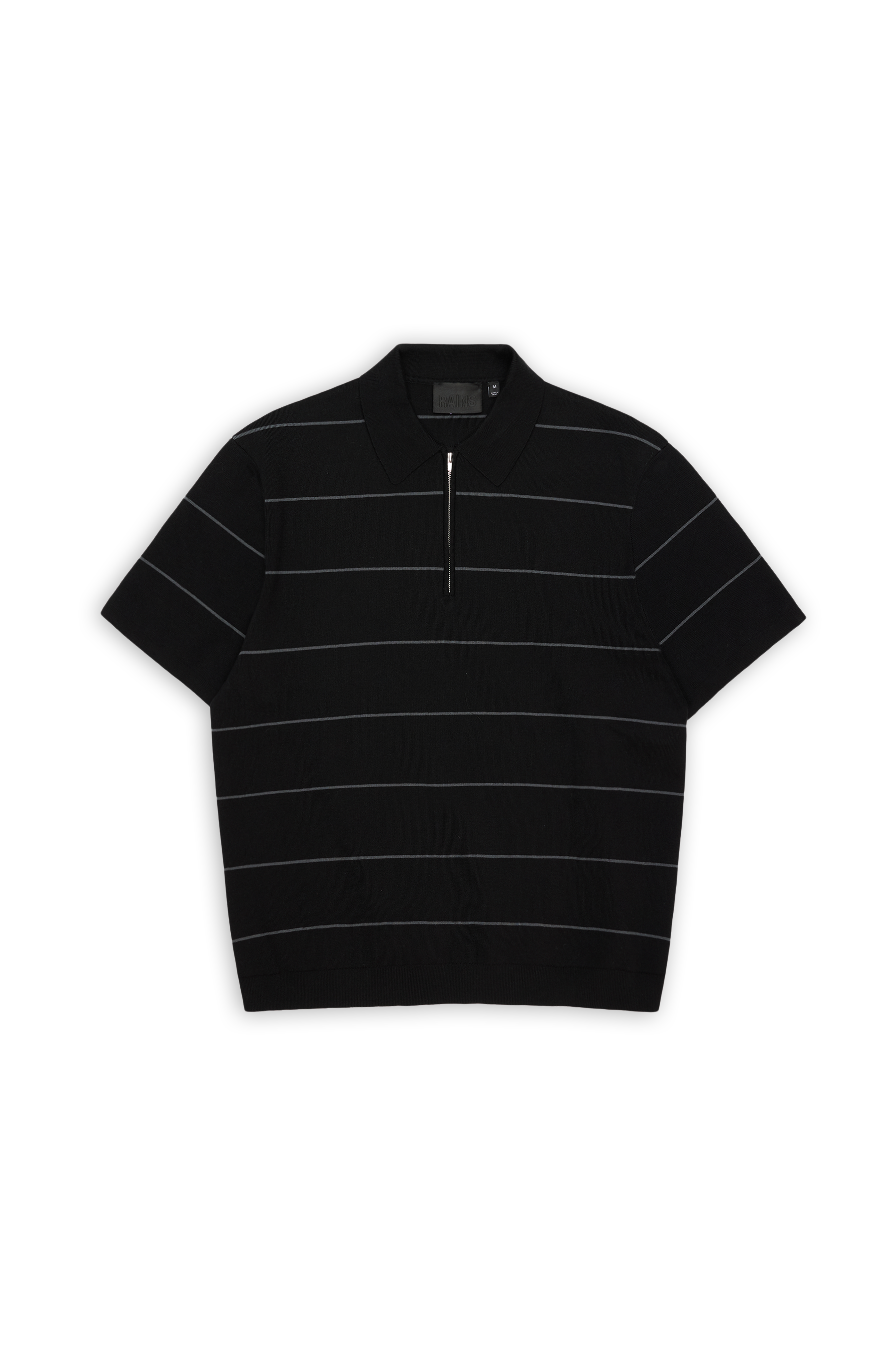 RAINS Striped Knit Polo Black Short Sleeve