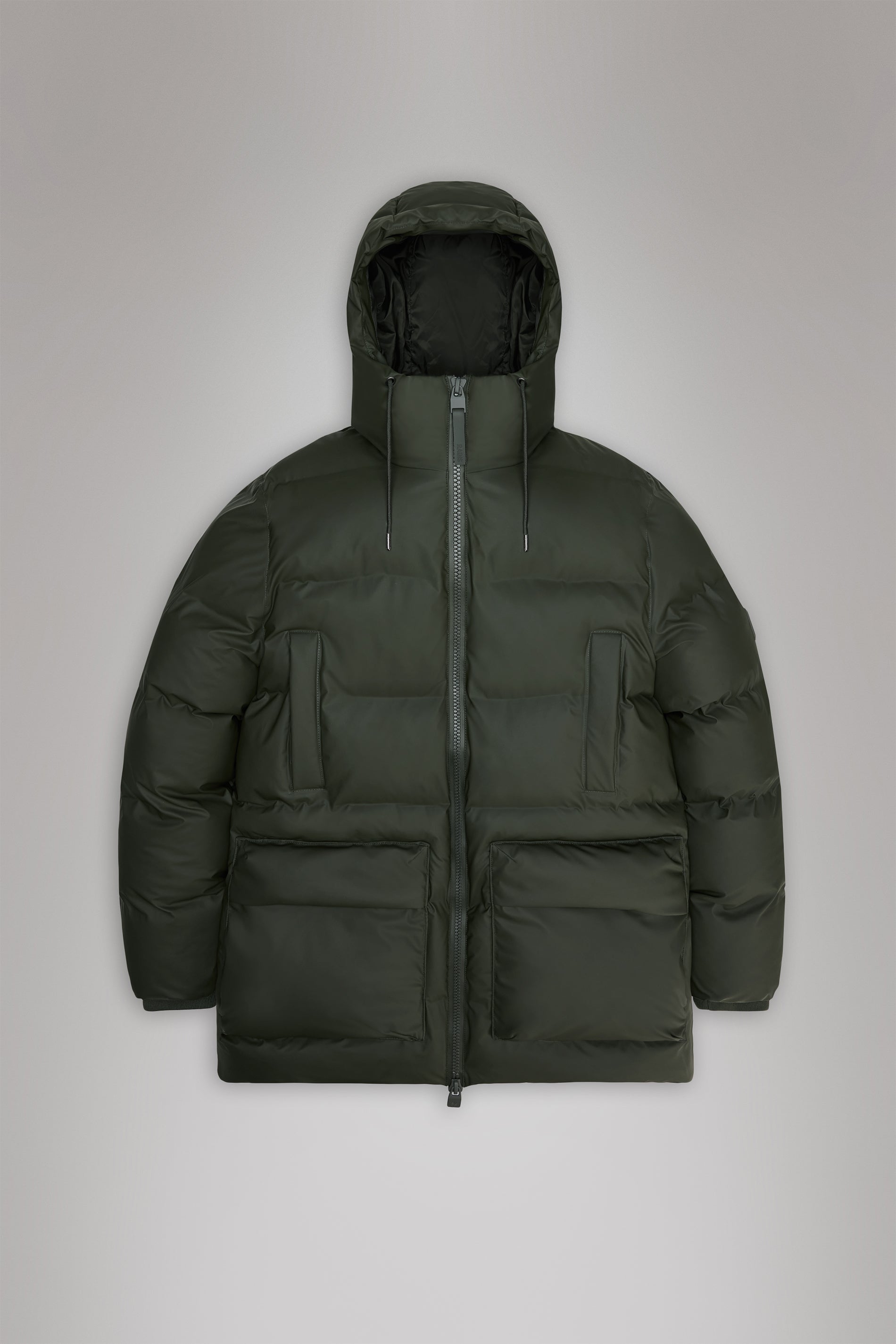 RAINS Alta Long Puffer Cargo Jacket Green Jacket