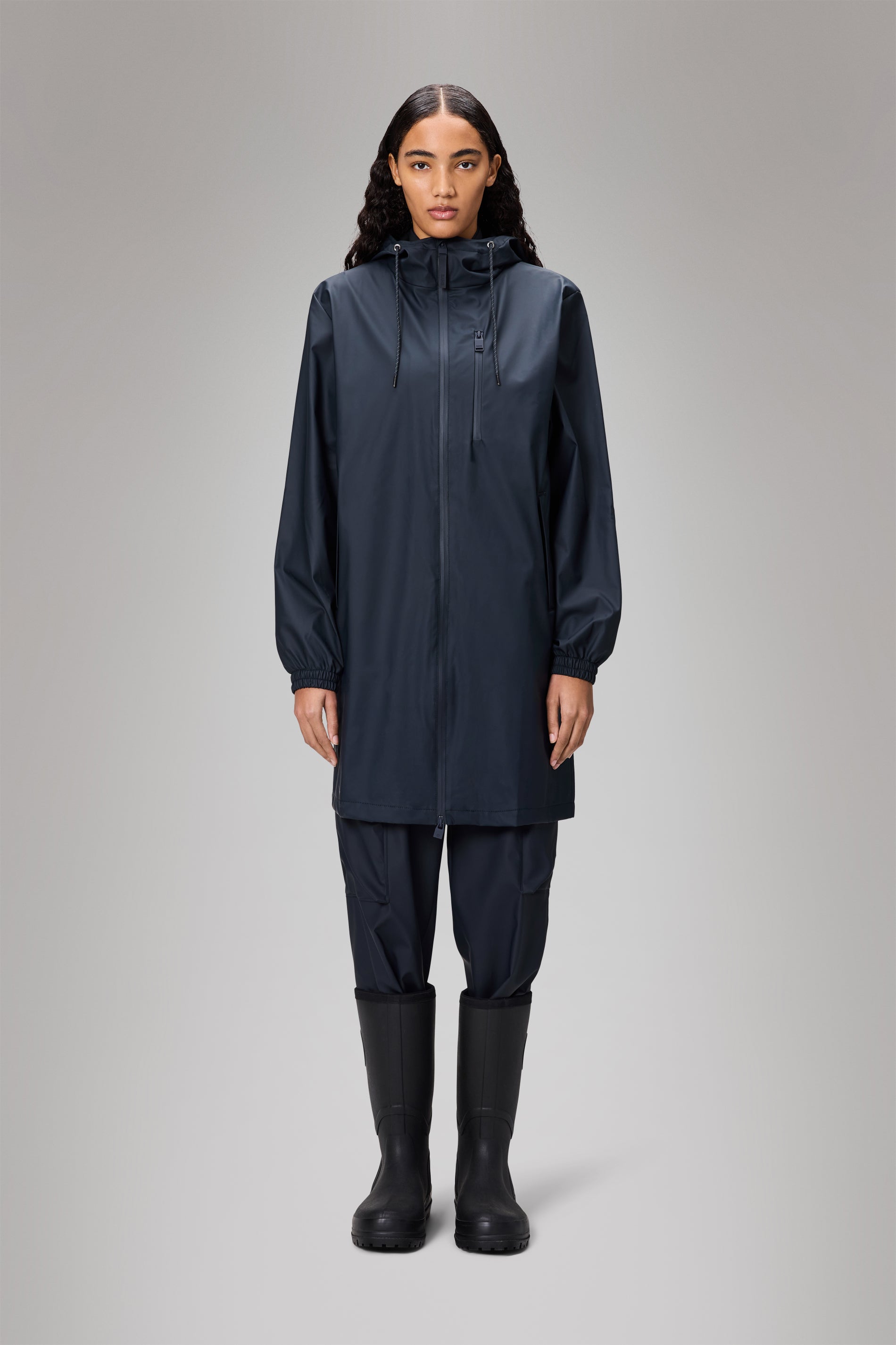 RAINS Long Storm Breaker Navy Jacket