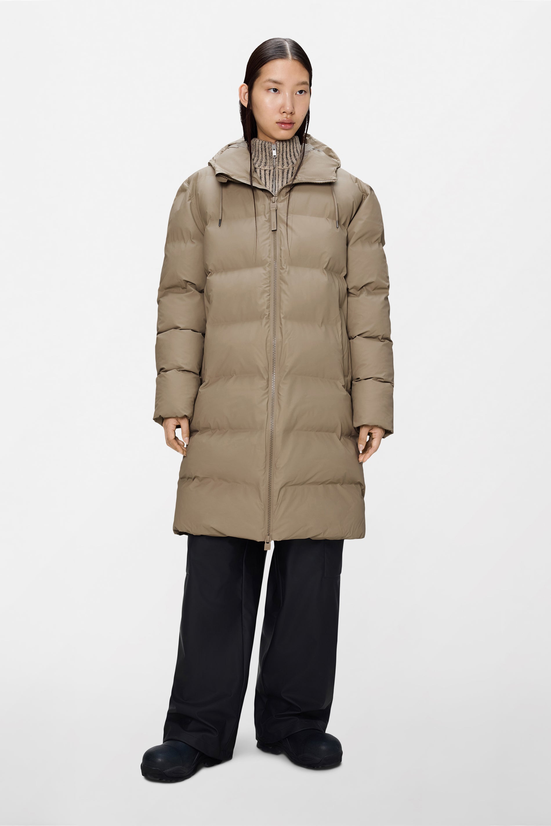 RAINS Alta Longer Puffer Jacket Beige Jacket