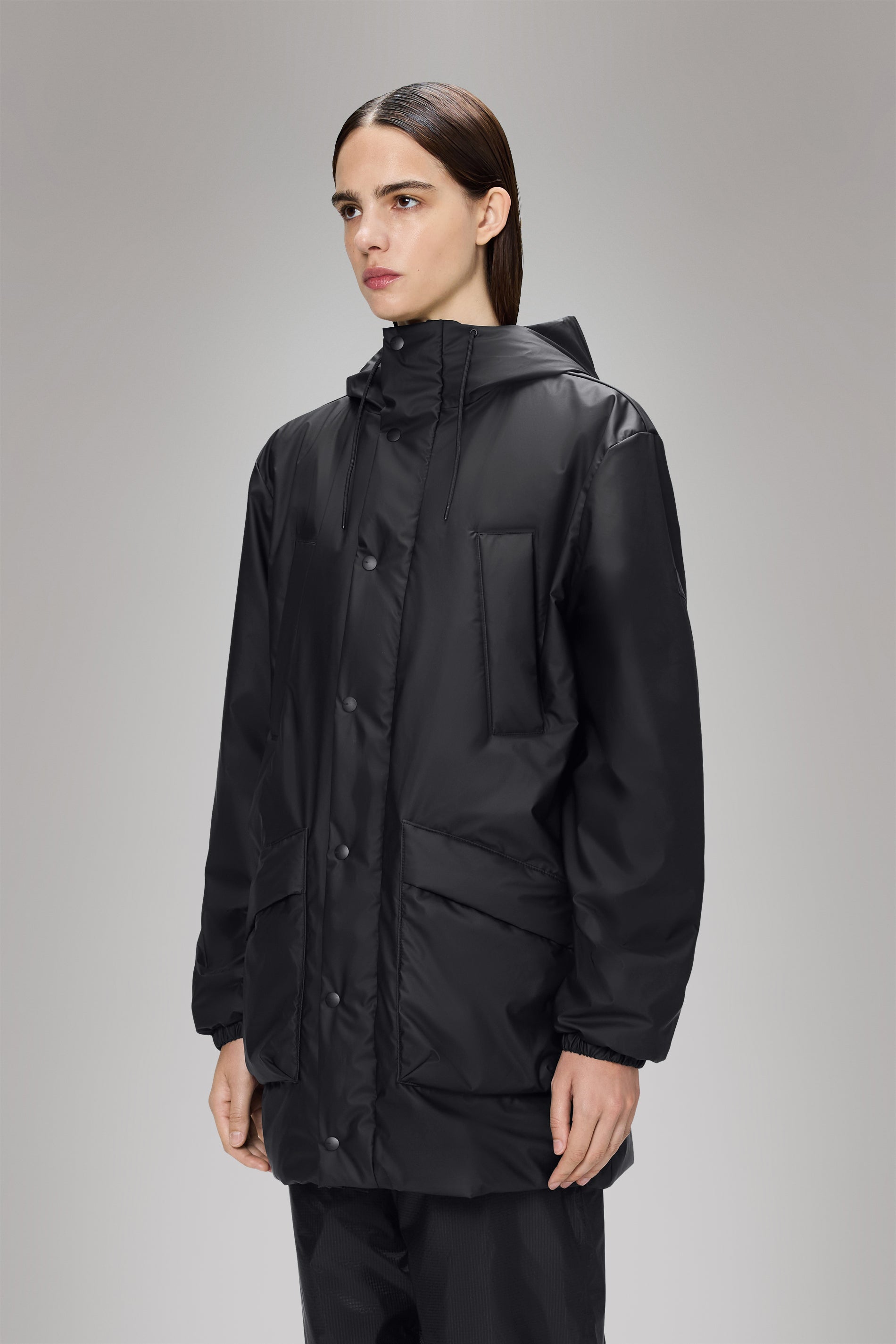 RAINS Lohja Long Insulated Cargo Jacket Black Jacket