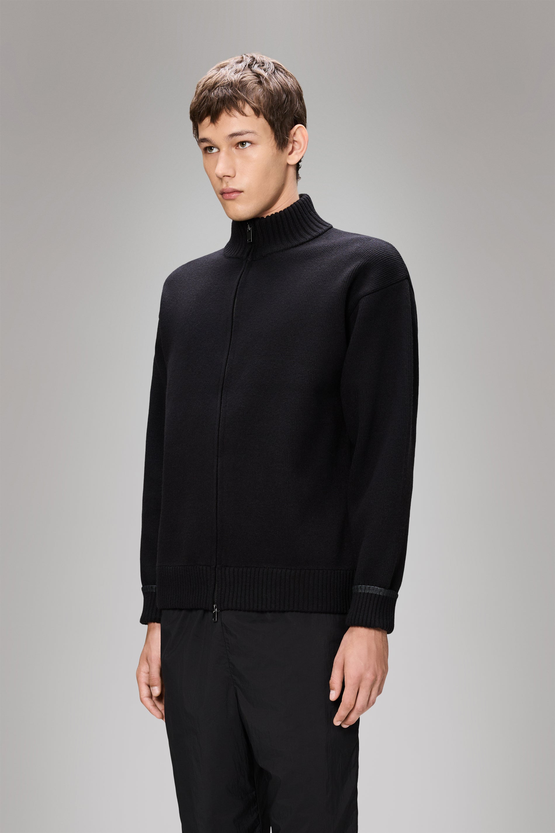 RAINS Sowa Knit Zip Cardigan Black Long Sleeve