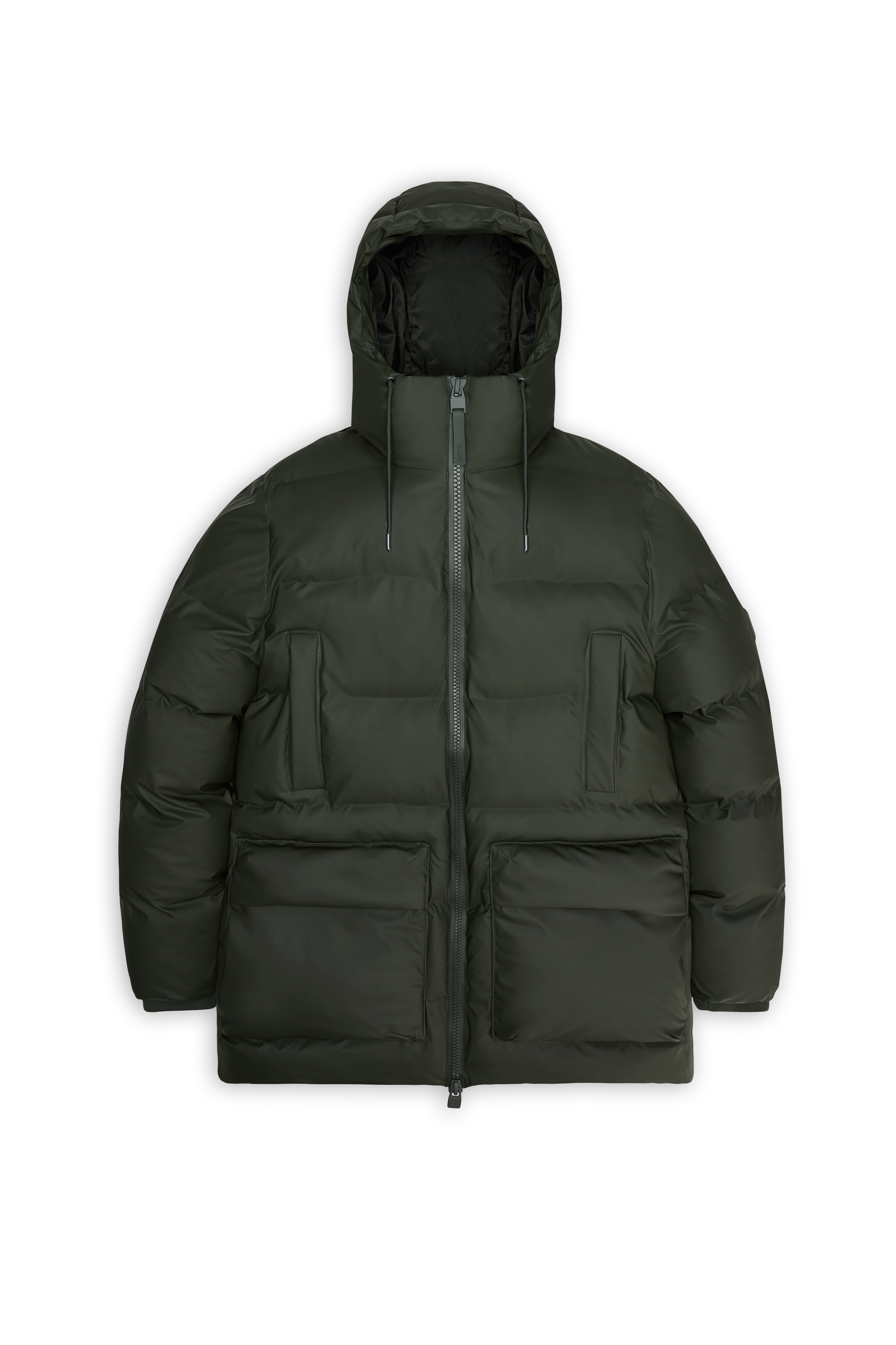RAINS Alta Long Puffer Cargo Jacket Green Jacket
