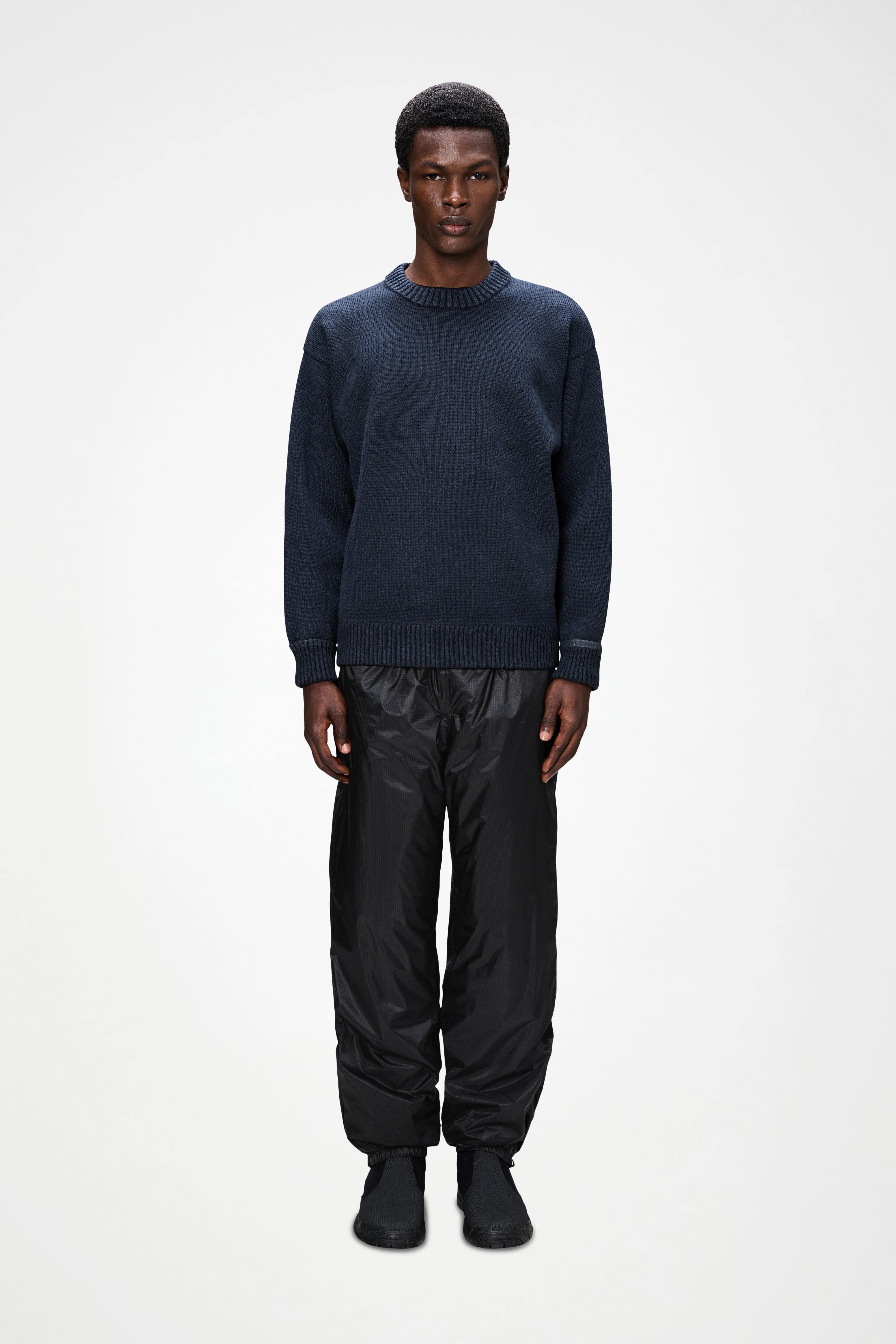 RAINS Sowa Knit Crew Neck Navy/Black Long Sleeve