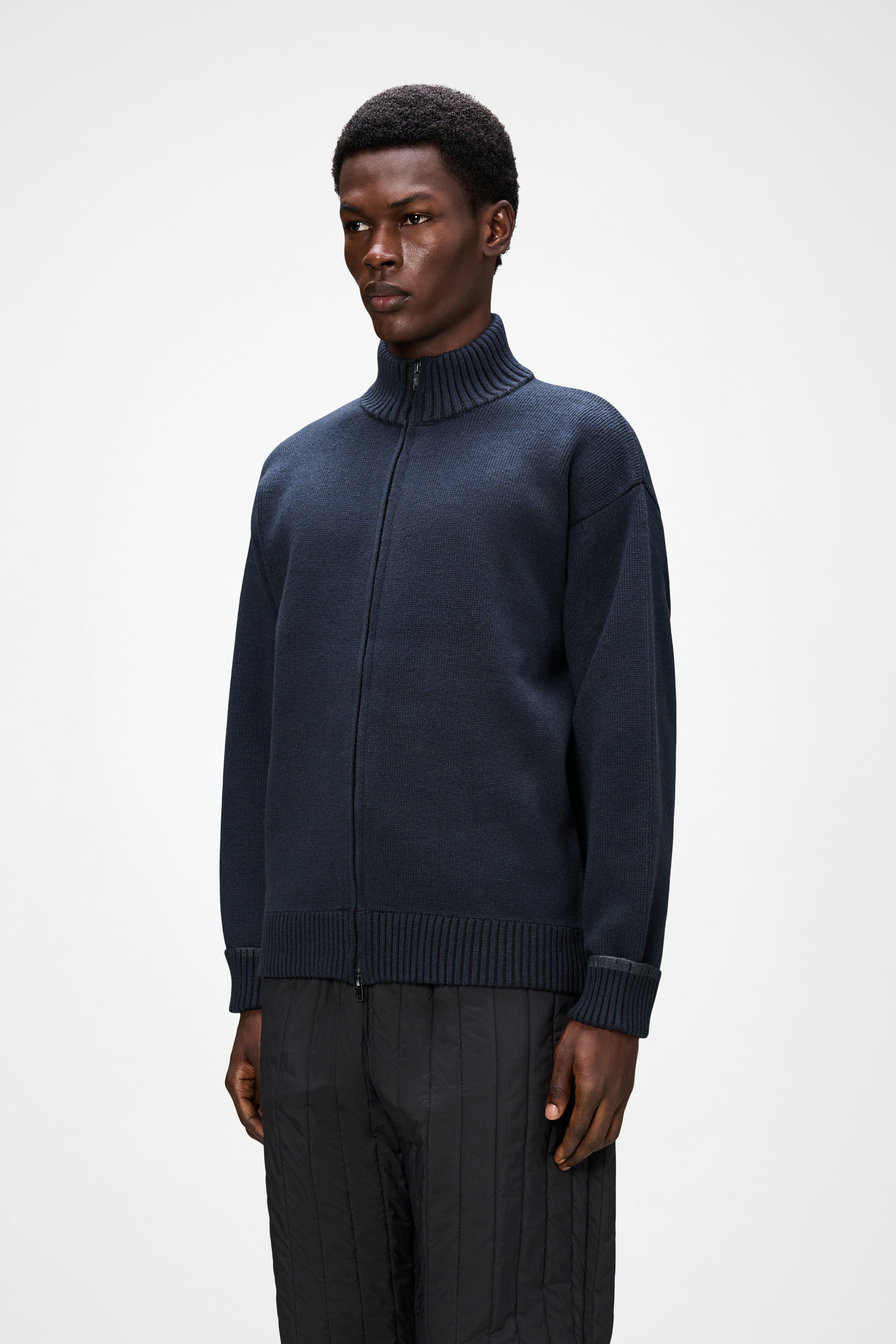 RAINS Sowa Knit Zip Cardigan Navy/Black Long Sleeve