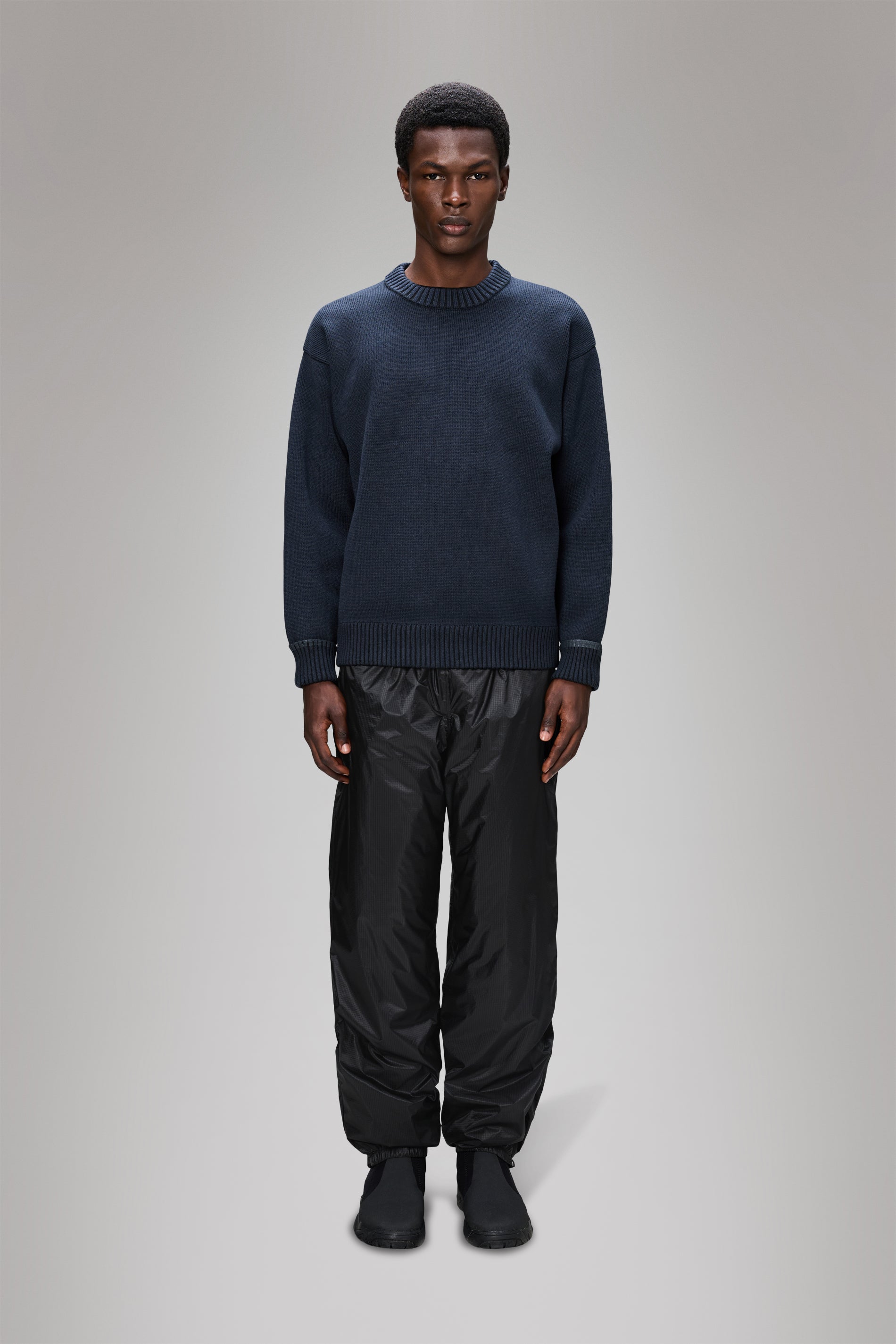 RAINS Sowa Knit Crew Neck Navy/Black Long Sleeve