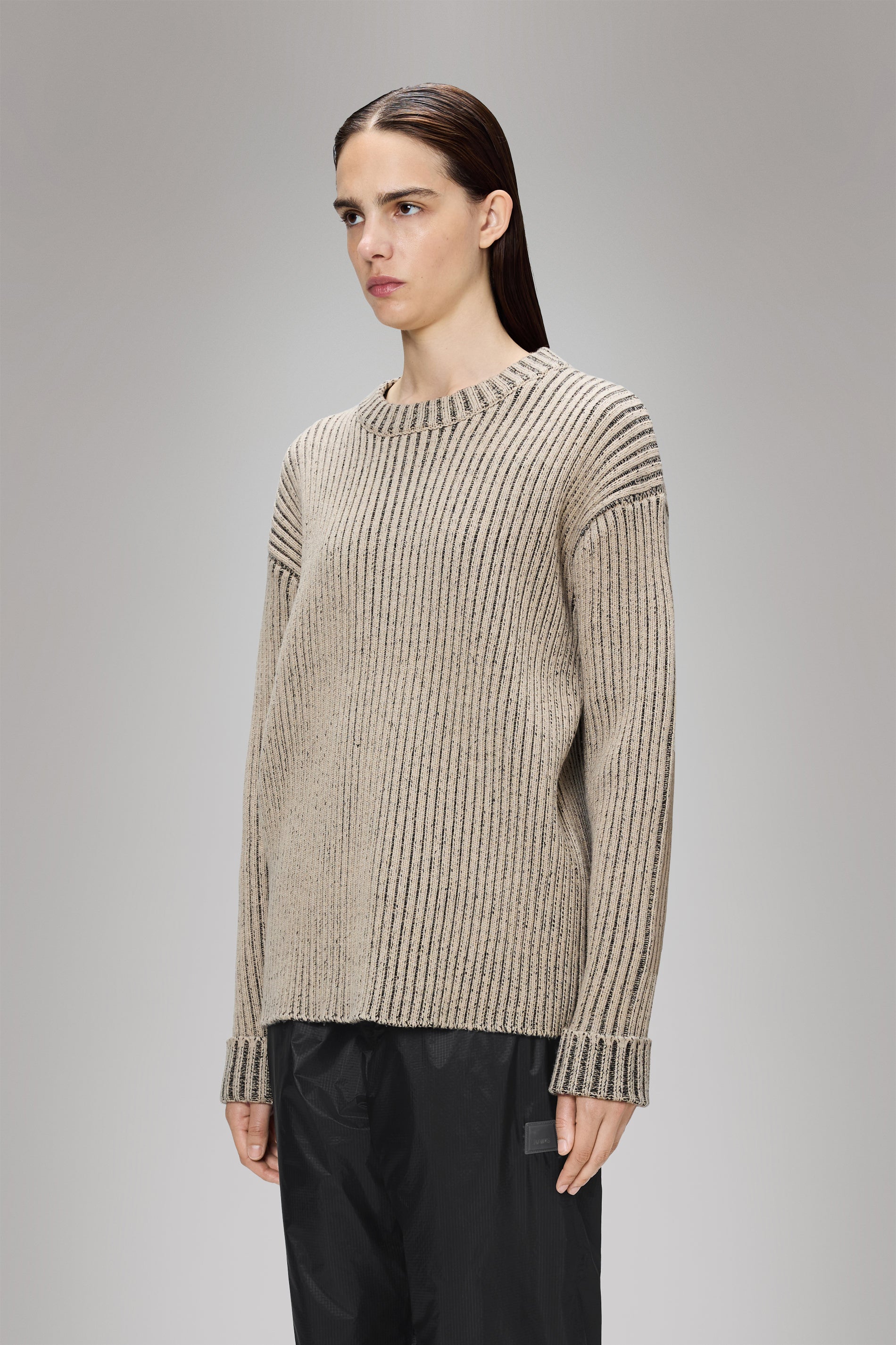 RAINS Sapa Knit Crew Neck Beige/Black Long Sleeve