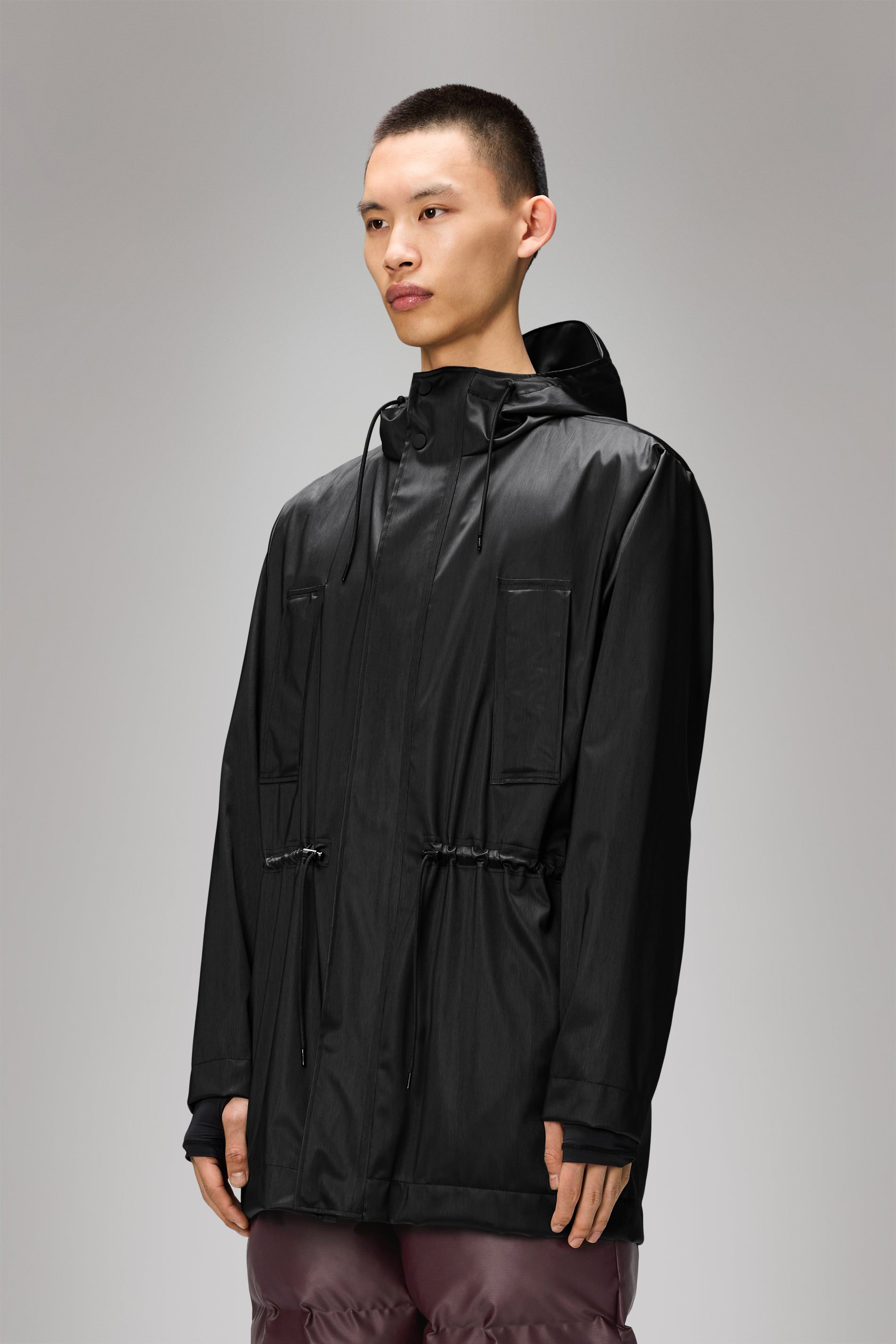 RAINS Bold Long Jacket Black Grain Jacket
