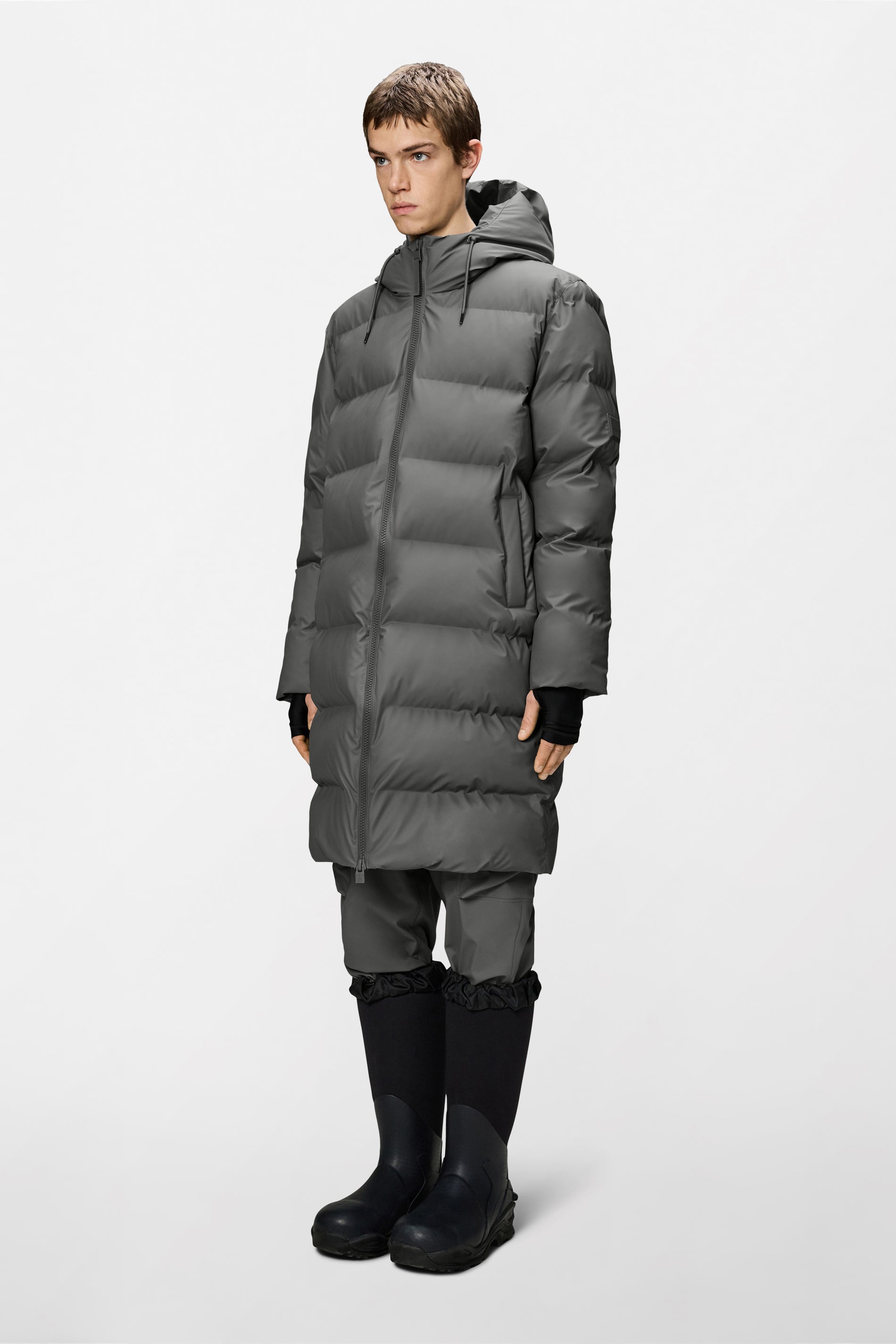RAINS Alta Longer Puffer Jacket Grey Jacket