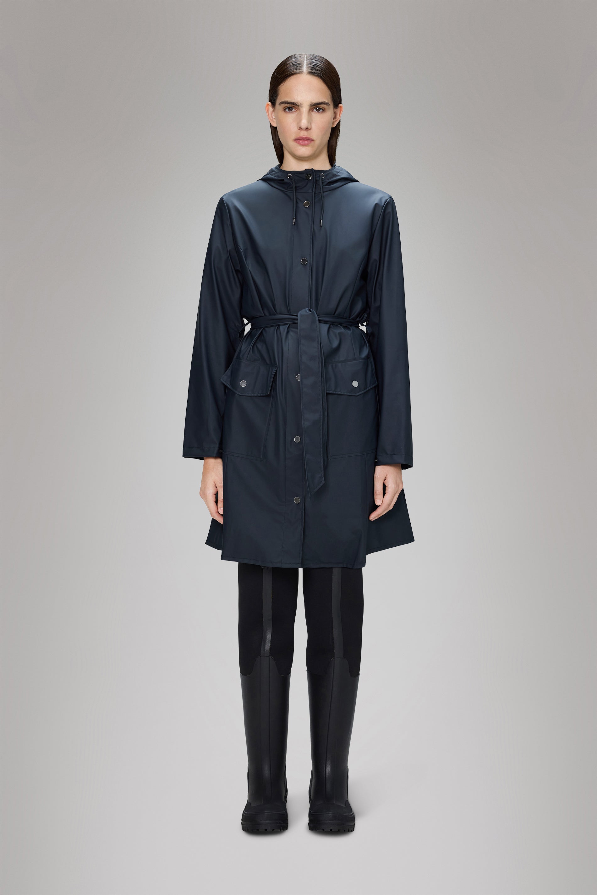 Rains Curve Long Jacket
 Navy Jacket