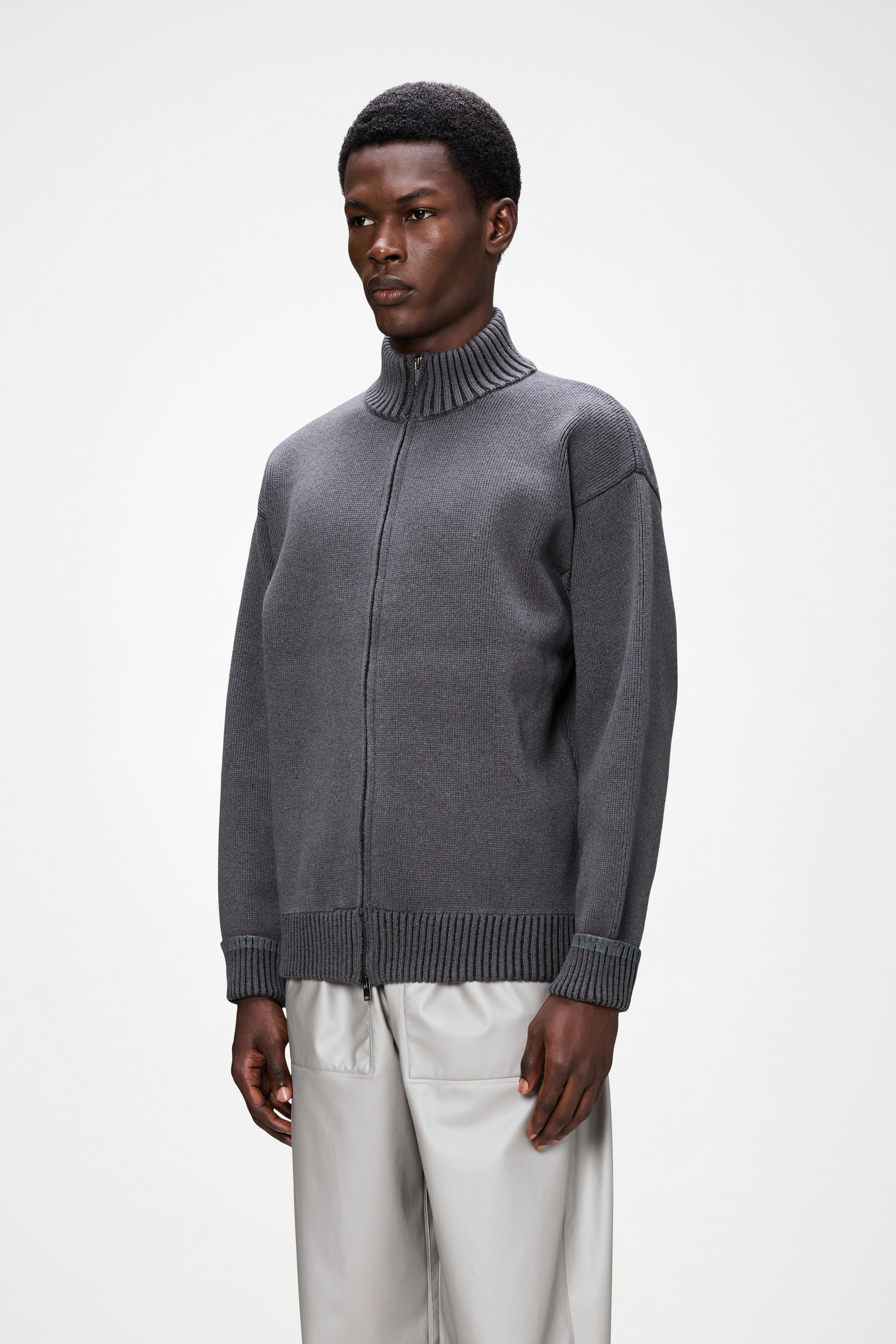 RAINS Sowa Knit Zip Cardigan Grey/Black Long Sleeve